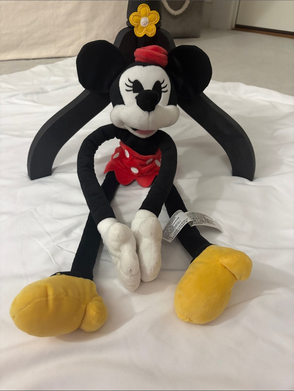 Classic Black & Red Minnie Mouse Plush Toy with Yellow Shoes